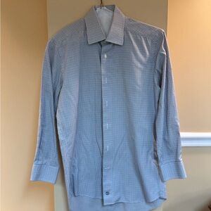David Donahue Light Blue Micro-Check Dress Shirt